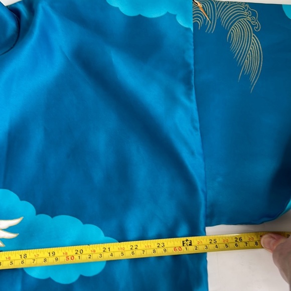 Vintage Marukyo Tokyo turquoise blue w cranes kimono robe - Picture 14 of 16